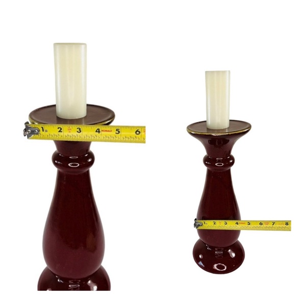 Set of 3 Art Deco Mantle Home Décor Red Glaze Pottery Mosaic Glass Candle Holder - Picture 15 of 15